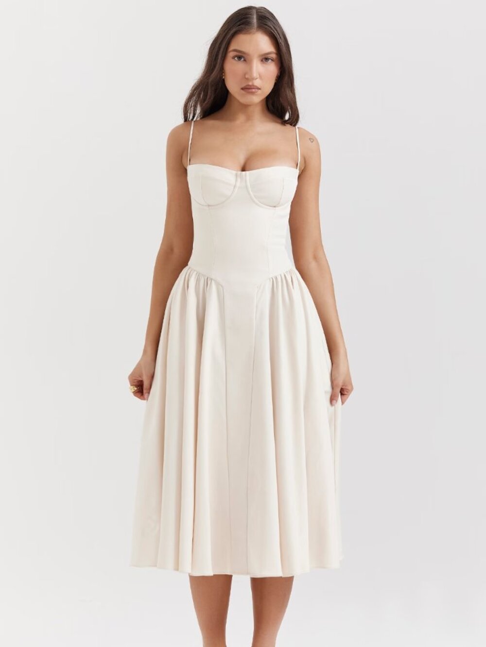 Samaria  Vintage Cream Corset Midi Sundress